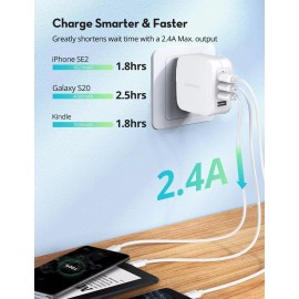 RAVPower 40W 4-Port USB Wall Charger 8A w Fast Charger Adapter Charging Station