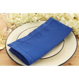 PurpleEssences Set of 12 Hemstitch Cloth Dinner Napkins 100% Cotton - Soft Durable Washable - Ideal for Wedding Spring Summer Easter - Perfect Everyday Use Table Linen 18x18 - Royal Blue