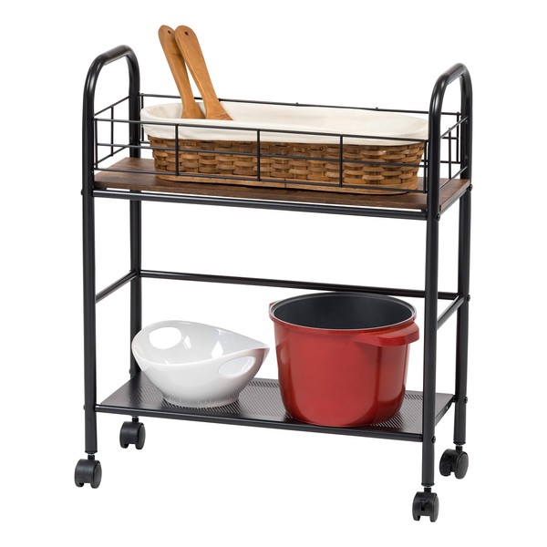 IRIS USA Slim Wood and Metal Rolling Storage Cart, Brown