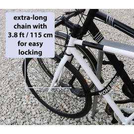 KOHLBURG Extra Long Bicycle Combination Lock - 3.8 ft Chain & 0.24” Strong Number Combination Bike Lock - Secure Chain Lock Almost 4 ft - Security 5-Digit Bike Lock Combo for Bicycle & e-Bike