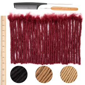 DAIXI 0.8cm Thickness #Burgundy 8 Inch 10 Strands 100% Human Hair Dreadlock Extensions for Man/Women Full Head Handmade Permanent loc Extensions Bundles Can Be Dyed Bleached Curled and Twisted