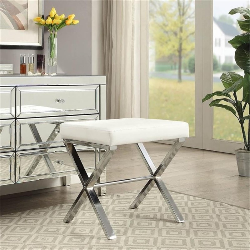 Pemberly Row Modern/Contemporary Vanity Bench White/Chrome