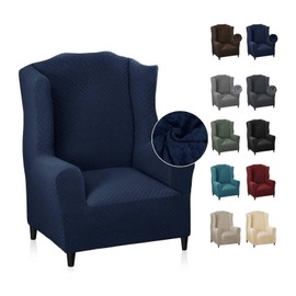 MAXIJIN Elastic Armchair Cover with Ears, 1 Piece, Jacquard Sofa Protection, Headrest, Sofa Cover, Armchair with Wide Backrest (Navy Blue)