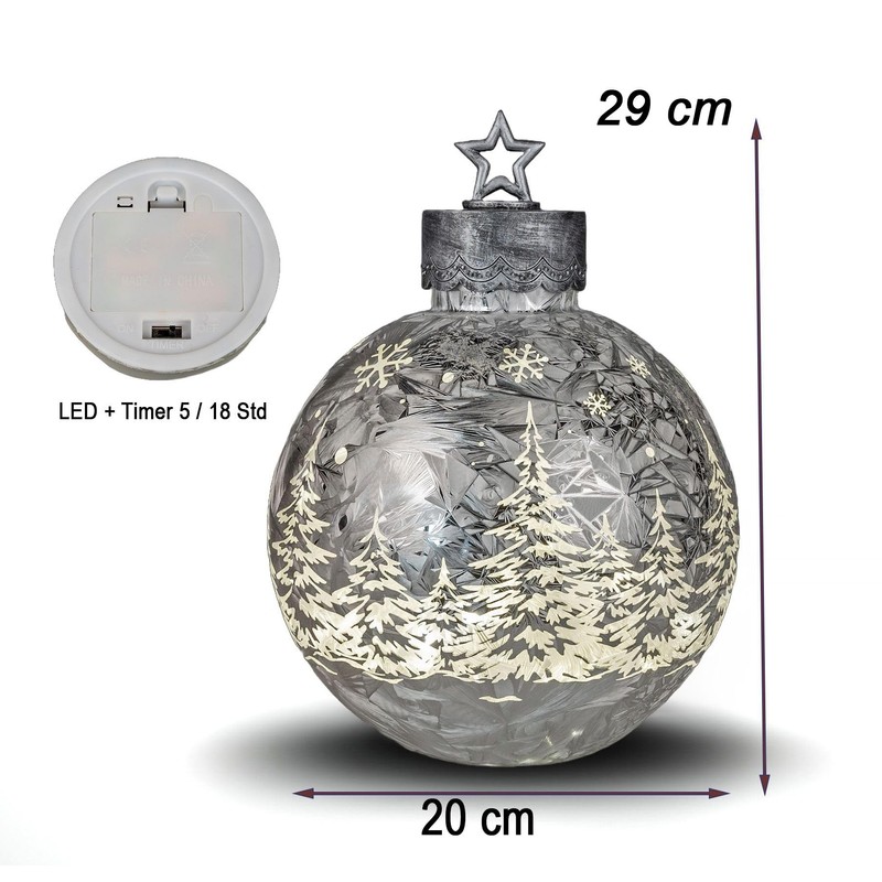 formano Deko-Kugel Silber- Frosty 29cm mit LED Licht Timer Beleuchtete