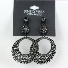 Simply Vera Vera Wang Earrings Black-tone 3" Rhinestone Disco MOD #021