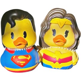 Just Plays 3" Rubber Duck Superhero Man and Woman Bath Toys