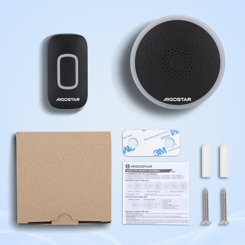 Aigostar Wireless Bell with RGB Light, IP55 Waterproof Outdoor Door