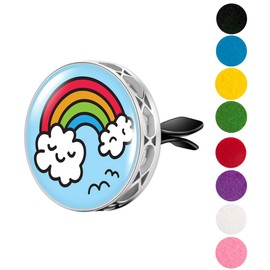 Wild Essentials Rainbow Cloud Car Vent Essential Oil Diffuser Kit With Lavender, Lemongrass, Peppermint, Orange Oils, 8 Refill Pads, Calming Aromatherapy Gift Set, Customizable, Perfume