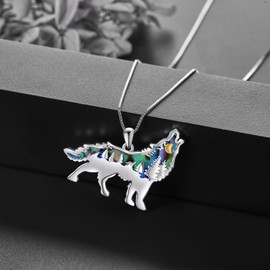 VENACOLY Wolf Head Necklace Sterling Silver Mountain Abalone Shell Pendant Necklace Wolf Jewelry for Men Women