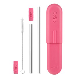 Final Touch GoSip 3-in-1 Reusable Stainless Steel Drinking Straws with Cleaning Brush and Go Sip Case (Bubblegum Pink) (RS200-10)