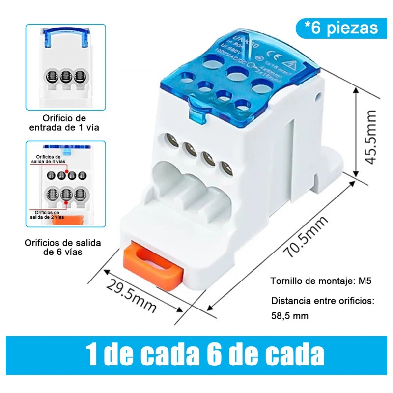 6caja Conexiones Eléctricas Bloque Distribución Riel Din 80a