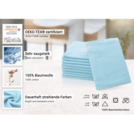 ZOLLNER 10er Set Waschhandschuhe, Waschlappen, 16x21 cm, Baumwolle, hellblau
