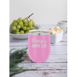 BeeGeeTees Funny Wine Tumbler Mama's Sippy Cup Laser Engraved Vacuum Insulated Unbreakable Stemless Cup With Lid (Matte Light Purple)
