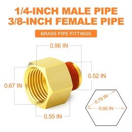 GASHER 2PCS Brass Pipe Fitting, Reducer Adapter, 3/8" Female x 1/4" Male Pipe With Sealant