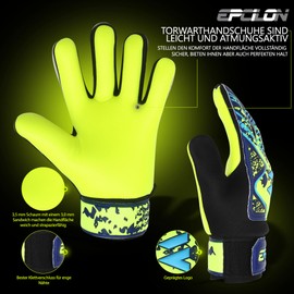 EPCILON Primium Grip Goalkeeper Gloves Kids Football Gloves Boys Girls Junior Adult Football Training Goalkeeper Gloves (Yellow - Blue, 4)