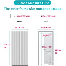 JSBelle Puerta de pantalla magnética, Cortina mosquitera mosquitera de puerta con imanes y cintas de marco completo (220 x 100 cm)