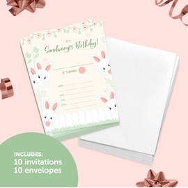 Desert Cactus Bunny Rabbit Happy Birthday Invitations Style 2 Invite Cards (10 Count) With Envelopes Boys Girls Kids Party (10ct)