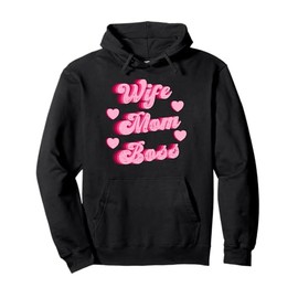 Wife Mom Boss Retro Pink Heart Feminist Gifts Pullover Hoodie
