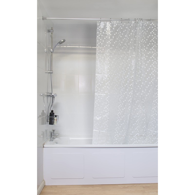 Croydex AE543440 Silver Mosaic Fully Waterproof PVC Shower Curtain, 1800
