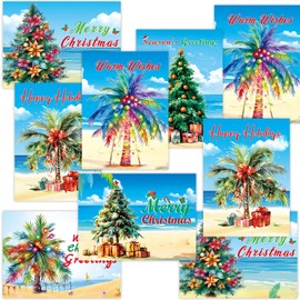 Fancy Land Beach Tree Christmas Cards Merry Christmas Palm Tree Greeting Cards for Kids Holiday Party Supplies Xmas Favors 24 Pcs
