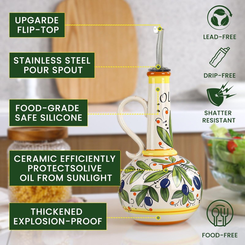 Gnlnkn 18 oz Ceramic Olive Oil Dispenser Bottle for Kitchen,