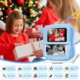 Hangrui Kids Camera Instant Print, 2.0'' Instant Camera for Kids with 32GB Card & Print Paper, 14MP 1080P Kids' Digital Cameras, Christmas Birthday Gifts Toy for Girls & Boys Aged 3-10 -Blue