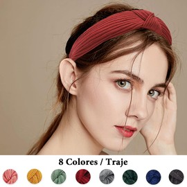 8 Piezas Diademas Anchas para Mujer,Diadema de Nudo Cruzado para Mujer y Niñas,Nudo Turbante Diadema Banda,Elásticos Diadema de Suave Punto para Mujer y Niñas(8 Colores)