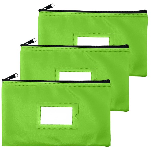 Money Bank Deposit Bag with Zipper | 11x6 inch | Light Green | Durable Leatherette Money Cash Coin Check Wallet Pouch for Men & Women with Framed ID Window and Blank Card | by GIDABRAND (3)