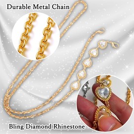 Turkalla Phone Crossbody Chain Cell Phone Lanyard,Universal Leather+Metal Shouder Strap with Phone Tether Patches (F)