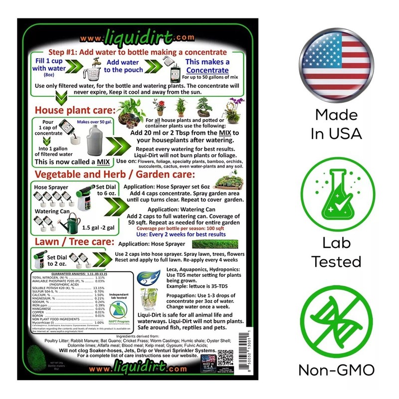 Liqui-Dirt Natural Plant Food Fertilizer All-Purpose NPK Plant Care. 18