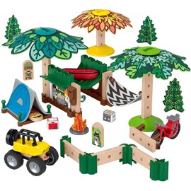 Preschoolers can design their own camping ground with this Wonder Makers building and track set featuring more than 60 play pieces!, GFJ10