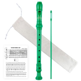 YONTY Soprano Recorder 8-Hole Instrument for Beginners Kids Students, German Style C Key Flute with Cleaning Rod & acking Bag for Education & Entertainment - Green