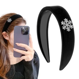 Black Elegant Headbands for Women Non Slip Trendy Velvet Fabric Wide Hairbands for Women's Thin and Thick Hair Designer Head Bands Elastic Hair Bands for Mother's Day Gift.
