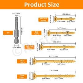 Rustark 61Pcs 5 Sizes Deck Screws Assortment Kit with T20 Star Bit Torx Star Drive Head Wood Screws Outdoor Decking Screw Exterior Wood Screw for Wood Projects