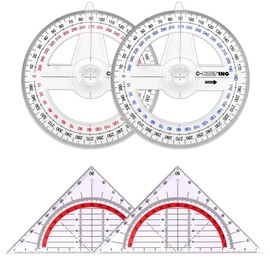 LYITZW Set of 2 Plastic Set Square and 2 Pieces 360 Degree Protractor Circular Swivel Angle Finder Measuring Tool School Office Supplies