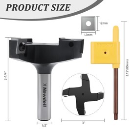Newdeli CNC Spoilboard Surfacing Router Bit 1/2" Shank 3" Cutting Diameter 4 Wings Carbide Insert Slab Flattening Router Bit Wood Planer Bit Woodworking Tools