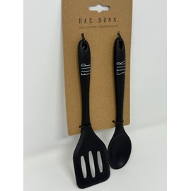 Rae Dunn 2-Pc Mini Slotted Turner and Spoon Food Prep Silicone Tools BLACK