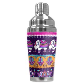 Mugzie 16 Ounce Stainless Steel Cocktail Shaker - Martini Shaker with Wetsuit Cover - Whimsical Elephants