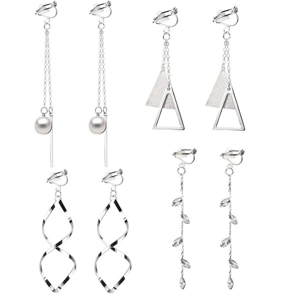 Elicola 4 Pairs Clip On Dangle Earrings, Not Pierced Bar