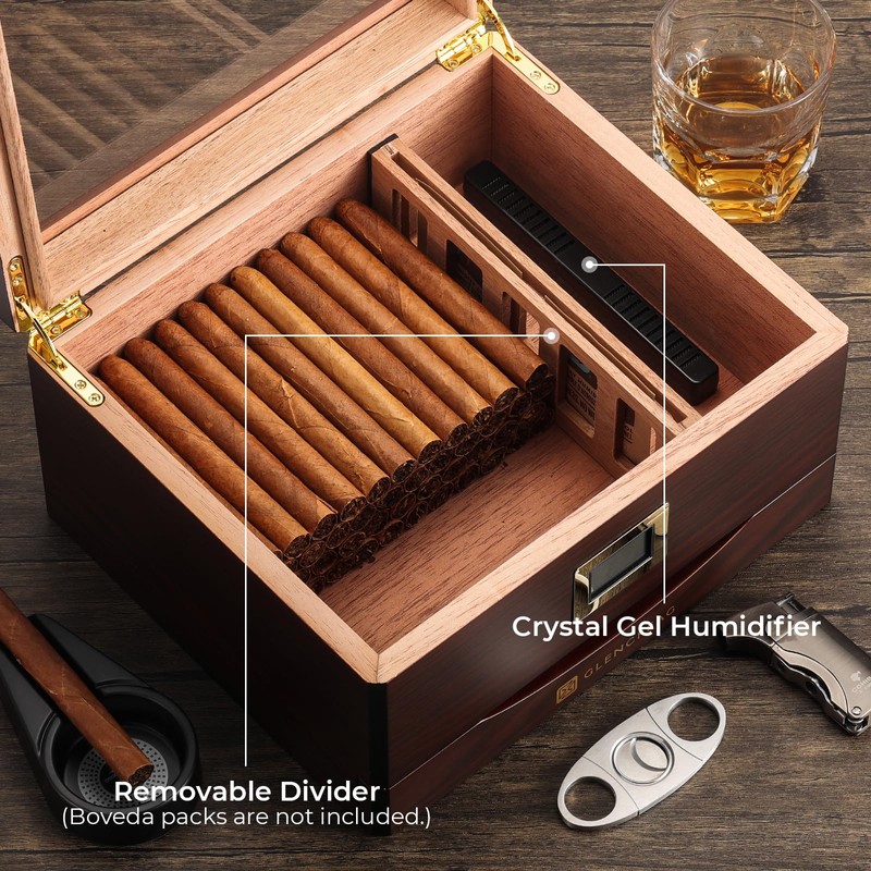 GLENCREAG MMT-3041 Cigar Humidor Box for 55 Counts, See-Through Design