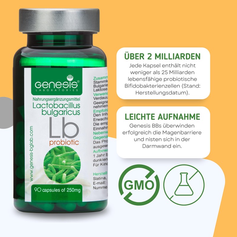 Genesis LB Bacteria Culture Lactobacillus Bulgaricus 90 Capsules 250 mg