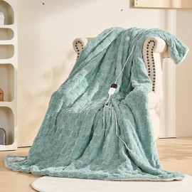 AEPINBH Electric Blanket Throw - Soft Checked Flannel with 6 Heating Levels, 4 Hours Auto-Off, Fast Heating, ETL & FCC Certified, Overheating Protection, Cozy Heated Blanket Throw (Green, 50"X60")