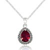 Ice Gems Sterling Silver Created Ruby Pear-Cut Oxidized Rope Pendant