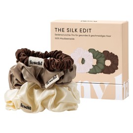 Set of 3 feschi Scrunchies | 100% Silk | Very Elastic Hair Band | Can Prevent Hair Breakage | 3 Sizes 3 Colours in Travel Box
