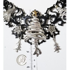 Vintage Silver Christmas Trees Stars Gemstone Bib Necklace Earrings Bracelet One of a Kind