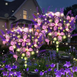 Luces solares de jardín al aire última intervensión, luces solares de mariposa de lavanda púrpura, regalos de jardinería para mujeres, flores artificiales solares moradas con mariposa, decoración de