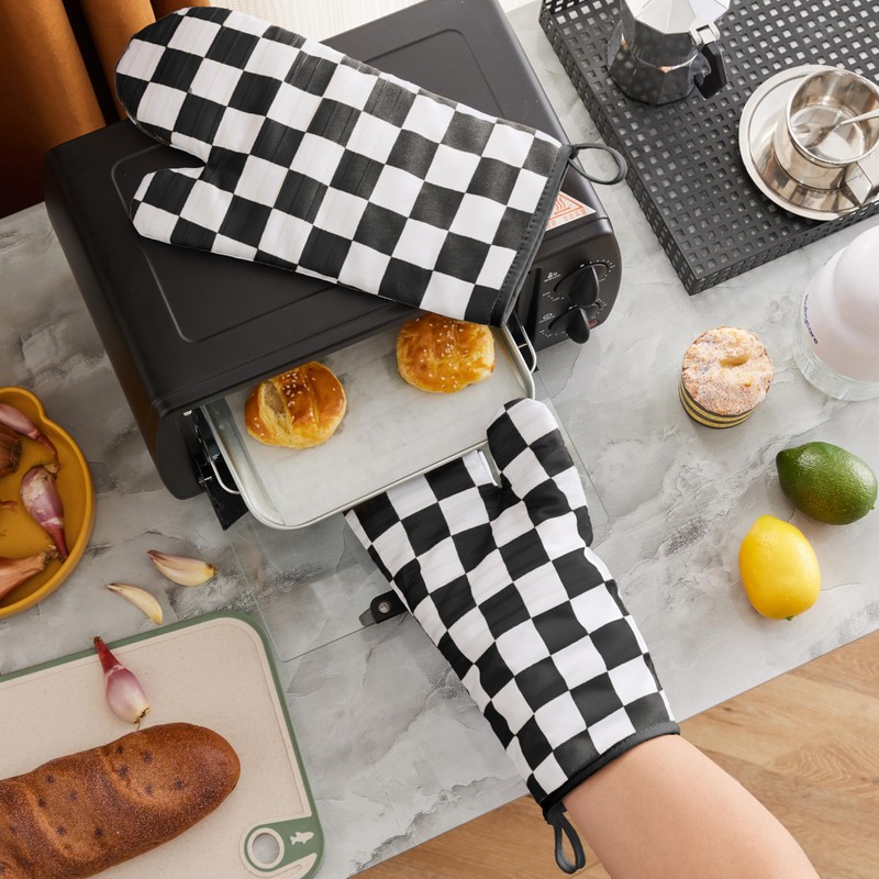 Ohocut Black and White Checkered Oven Mitts Heat Resistant, Vintage