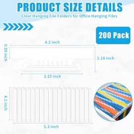 200 Pieces 4 Inch Clear Hanging Folder Tabs Hanging File Folders Tabs File Folder Tabs for 3.5 Inch Hanging Folder Tabs and Inserts Clear Plastic Tabs for Office and Home Hanging File Folder