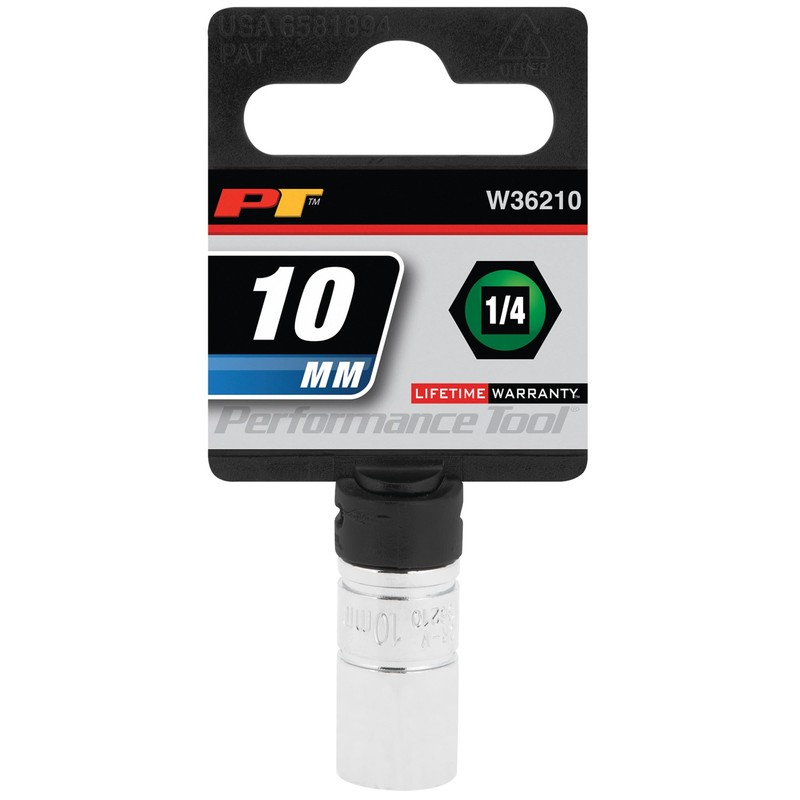 Performance Tool W36210 Chrome 1/4 Drive 6-Point Socket, 10mm