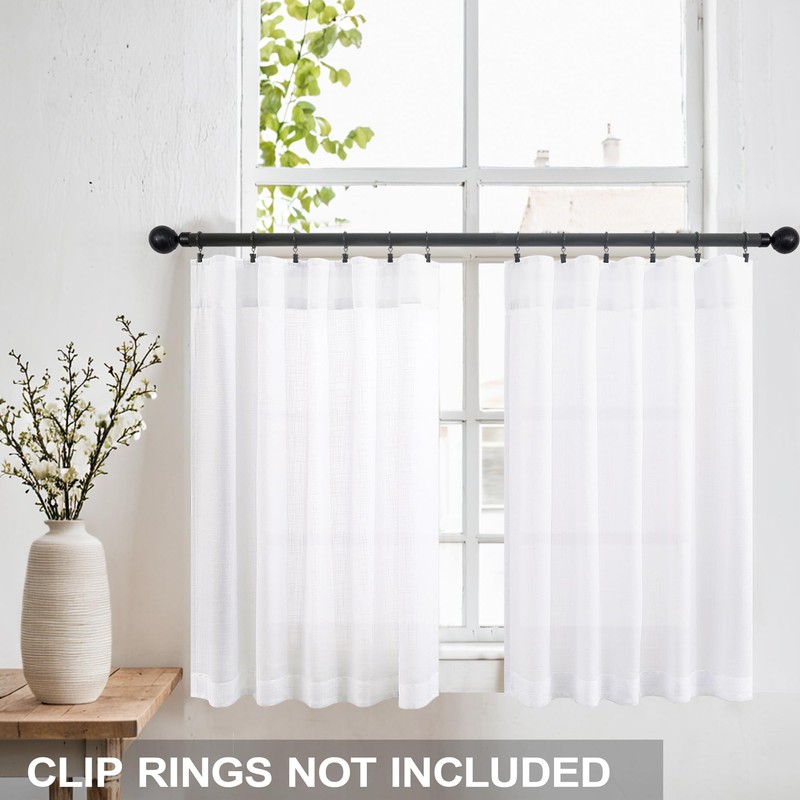 KOUFALL Kitchen Curtains 36 Inch Length,White Linen Light Filtering Semi